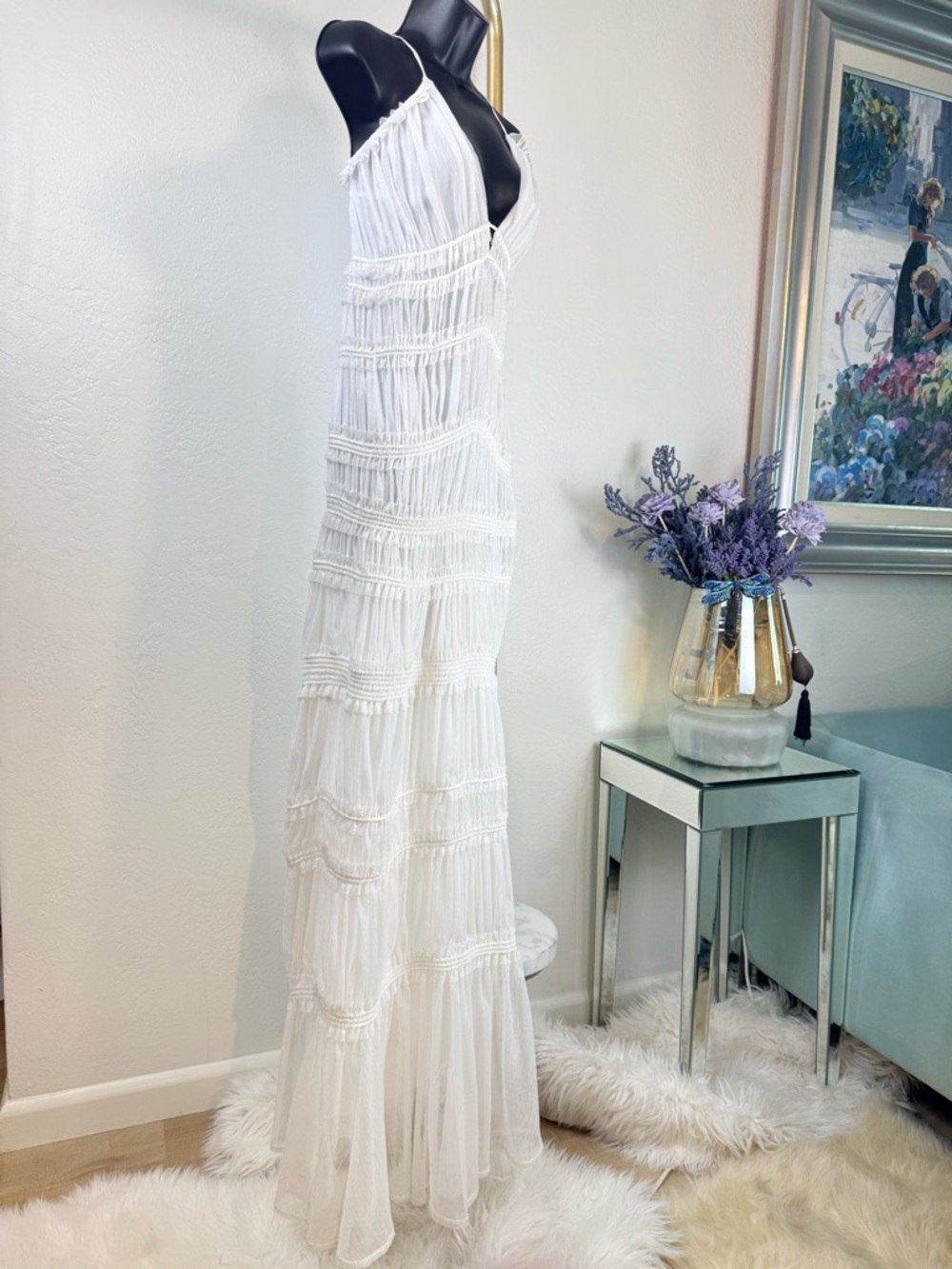 Jonathan Simkhai White Point D’Esprit Tiered Maxi Gown Size 6 - Picture 5 of 16